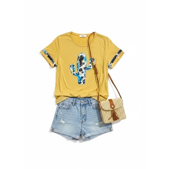 Wanderer by Southern Grace Tops - Wanderer by Southern Grace Mustard Yellow Cactus T-Shirt Western Cowgirl Boho M